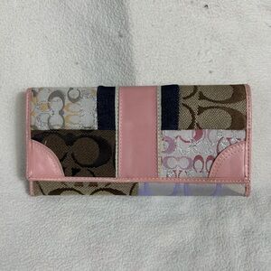 Rare! COACH Sig Khaki Patchwork tri fold Clutch Wallet